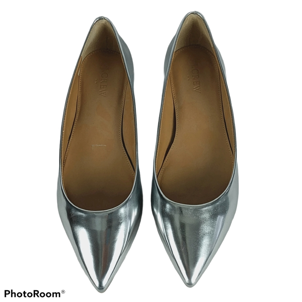 J. Crew Amelia Silver Metallic Mirror Flats 8.5